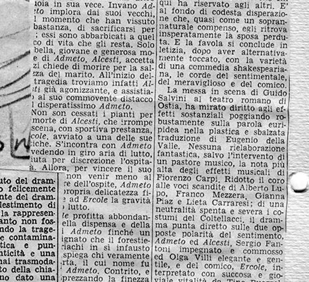 Alcesti di Euripide. Regia di G. Salvini. Con Olga Villi, Tino Buazzelli. 1956.