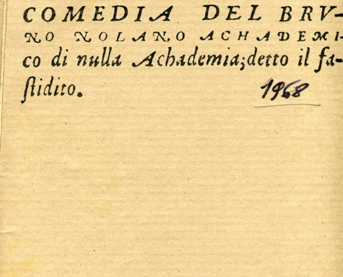 Il candelaio di Giordano Bruno. Regia di Luca Ronconi. Con Valentina Fortunato, Mario Scaccia, Antonio Casagrande, Mariano Rigillo, Laura Betti, Alessandro Sperlì, Daria Niccolodi, Ninetto Davoli, Pina Cei. 1968.