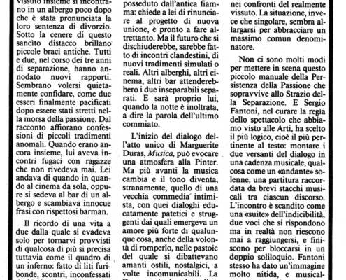 Musica di Marguerite Duras. Regia di Sergio Fantoni. Con Ilaria Occhini. 1986